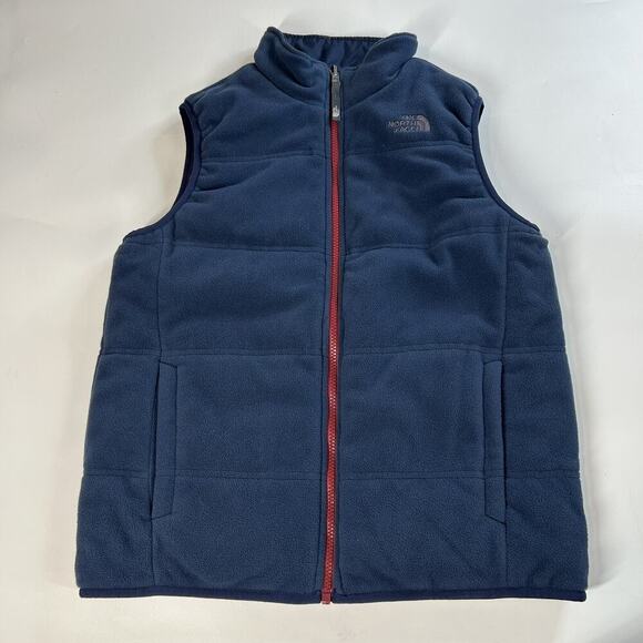 The North Face Boys Reversible Vest Red Navy Large 14/16 Nylon Fleece Pockets - Picture 7 of 11